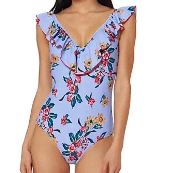 NWT Jessica Simpson Garden Girl Frill Shoulder One Piece Swimsuit Size XL - Picture 1 of 10
